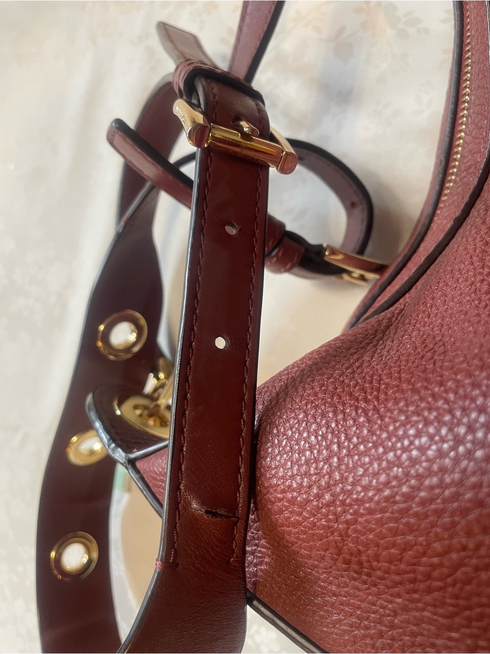 Michael Kors Wine Pebbled Leather Hobo Bag with Gold Logo - Picture 4 of 4